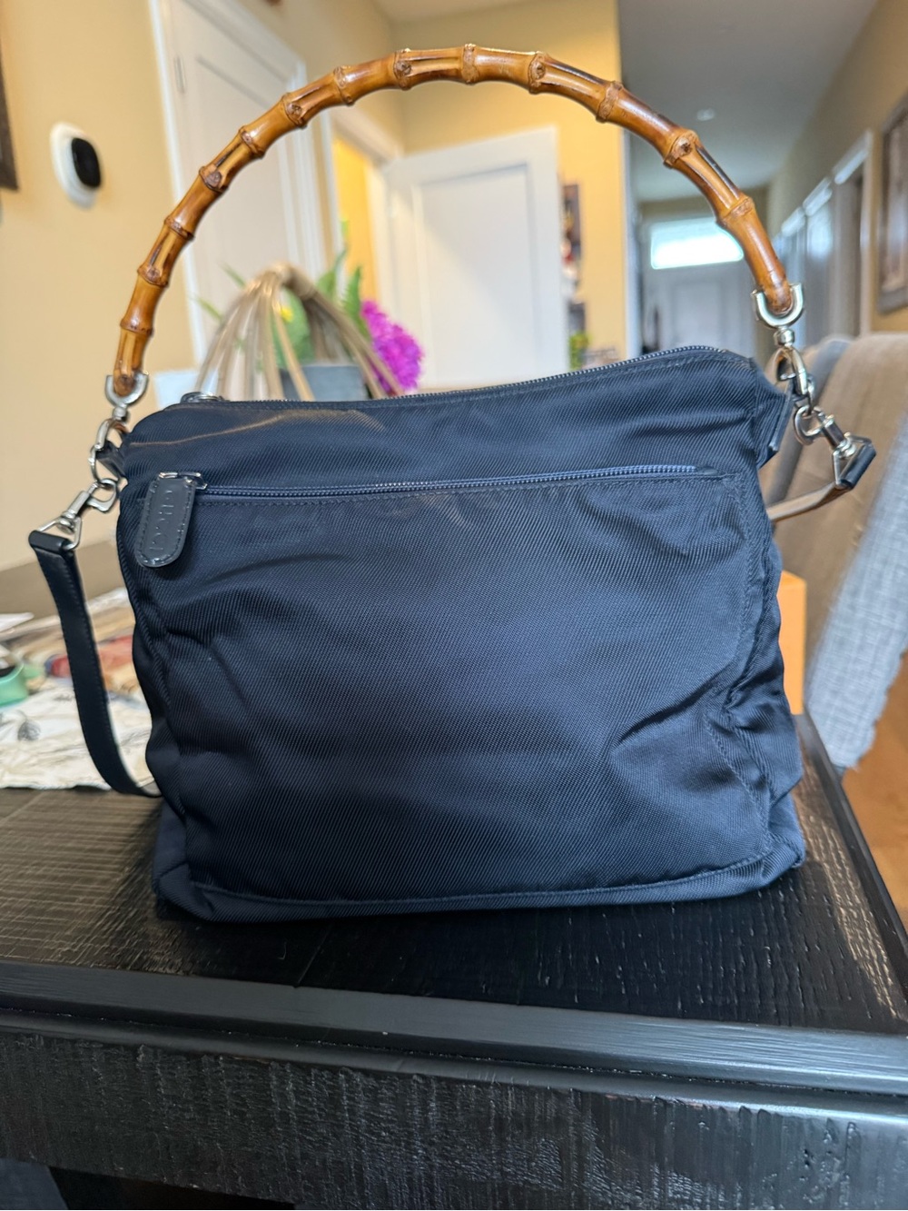 Gucci Black Shoulder Bag with Bamboo Top Handle with COA